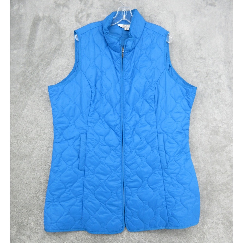 Coldwater Creek Vest Womens Size 2X Quilted Full Zip Puffer Outdoor Pockets Blue